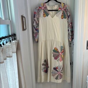 Sea Cream and Pink Long Sleeve V-neck Sundress